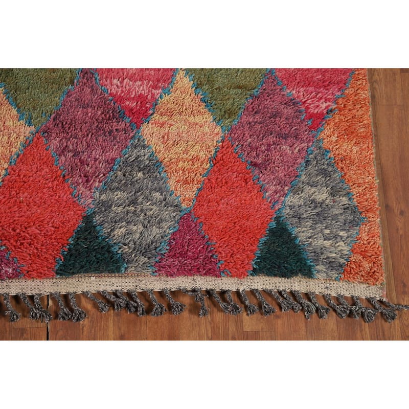 All-Over Trellis Moroccan Area Rug Hand-Knotted Wool Carpet - 7'7" x 11'2"