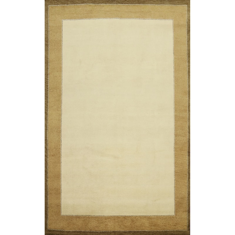 Hand Knotted Oriental 100% Wool Carpet Modern Geometric Beige & Ivories Gabbeh Area Rug - 11' 6'' X 8' 3''
