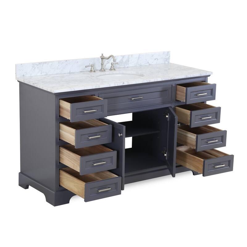 KitchenBathCollection Aria 60" Single Bathroom Vanity with Carrara Marble Top