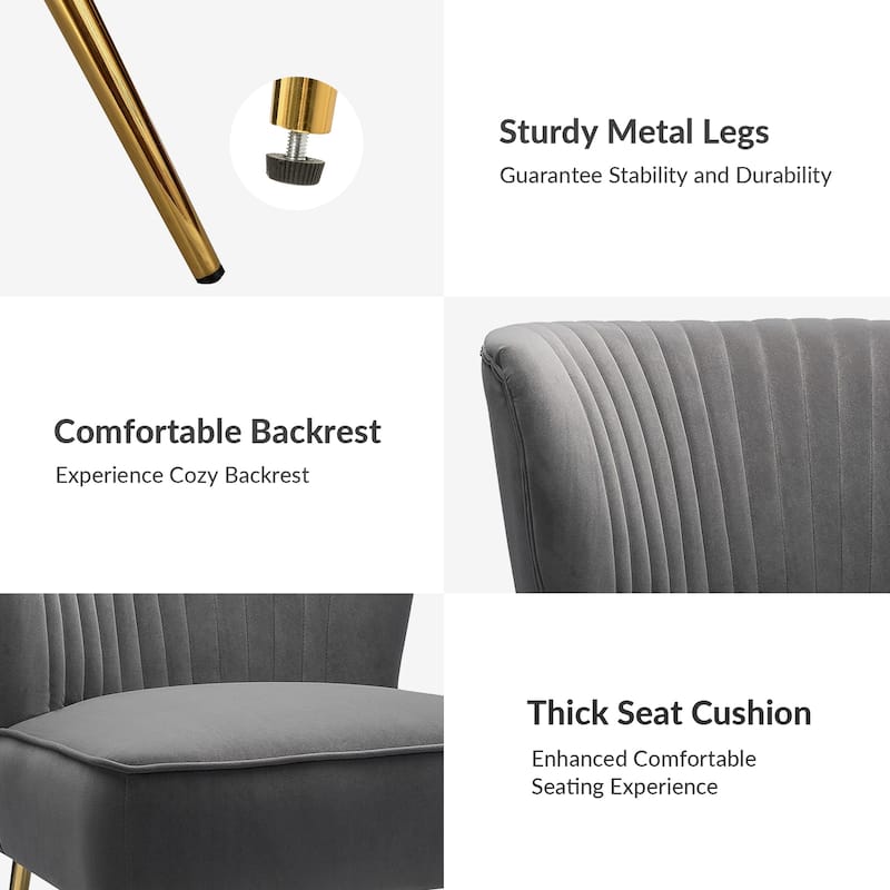 Monica 22''W Upholstered Modern Tufted Accent Side Chair with Gold Legs by HULALA HOME