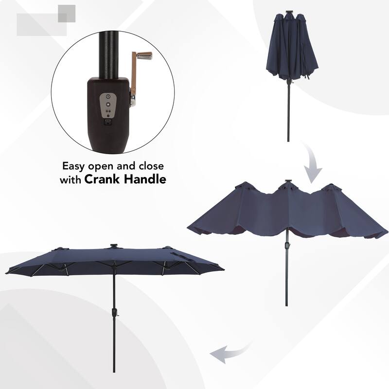 MAISON ARTS 13ft Double -Sided Crank Patio Umbrella Extra Large with LED Colorful Lights
