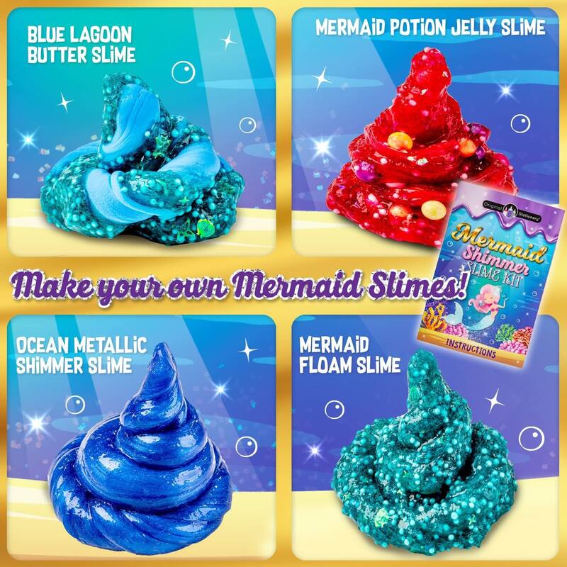 Original Stationery Mermaid Shimmer Slime Kit, Slime Pack to Make Shimmery Glow in the Dark Slime