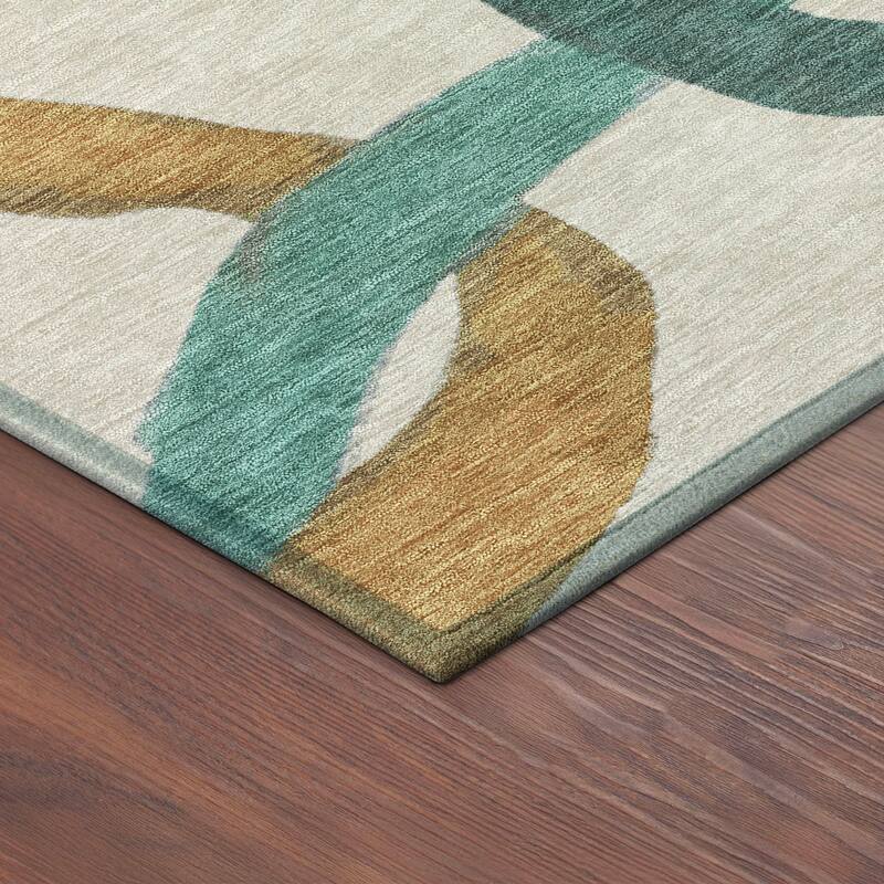 Machine Washable Indoor/ Outdoor Abstract Links Chantille Rug