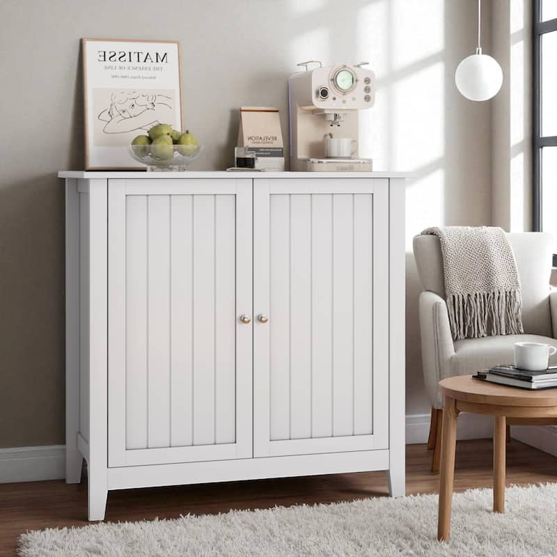 Double Door Storage Cabinet, Mid-Century Modern Buffet Cabinet with Shelves, Freestanding Organizer for Kitchen, Entryway