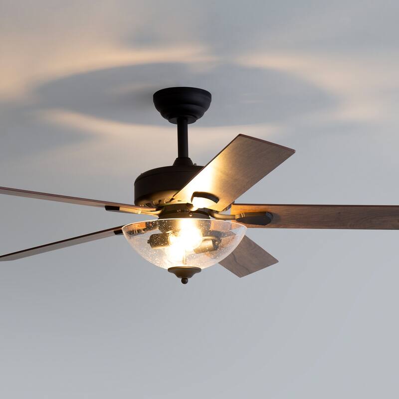 52" Reversible 5-Blade Glass Shade Ceiling Fan with Light and Remote