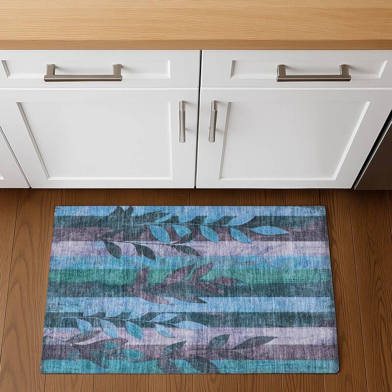 Premium Washable Super Soft Modern Floral Mayfield Rug - Denim - 1'8" x 2'6"