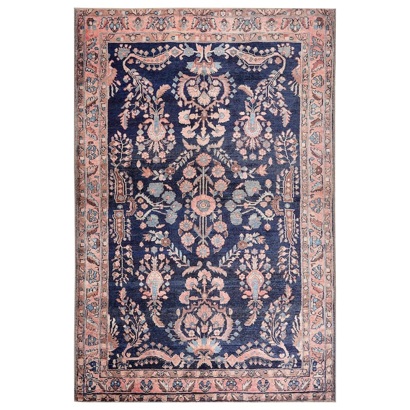 Terra by Obeetee Bergen Floral Navy Rug - Oxford Blue - 8'4" x 11'6"