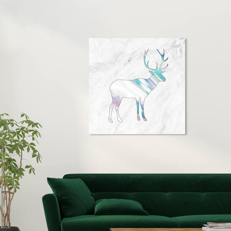 Wynwood Studio Canvas Animals Deer Holo and Marble White and Metallic White Modern & Contemporary Wall Art Canvas Print - 30 x 30