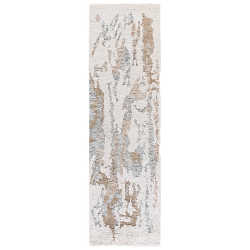 SAFAVIEH Handmade Casablanca Shag Gazsi Wool High-Low Pile Rug - 2'3" x 8' Runner - Ivory/Brown