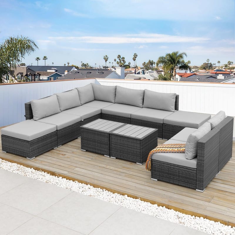FINCATI Outdoor High-back Wicker Patio Sectional Set, 500 lbs Luxury Oversized Conversation Set, Spacious Couch Set