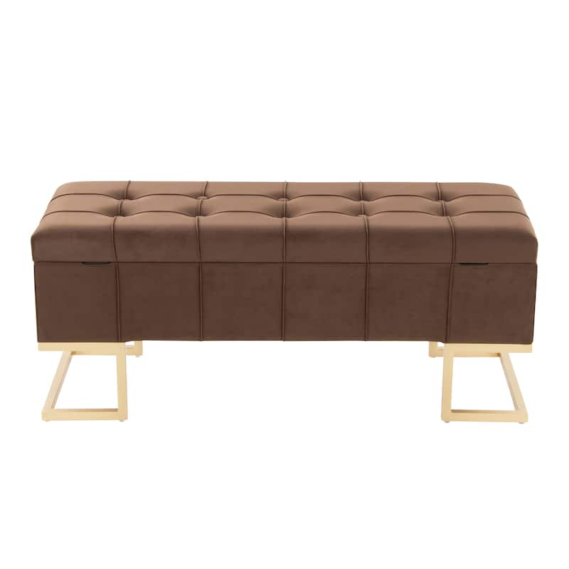 Silver Orchid Crossgar Velvet Storage Bench with Flip-Top Lid