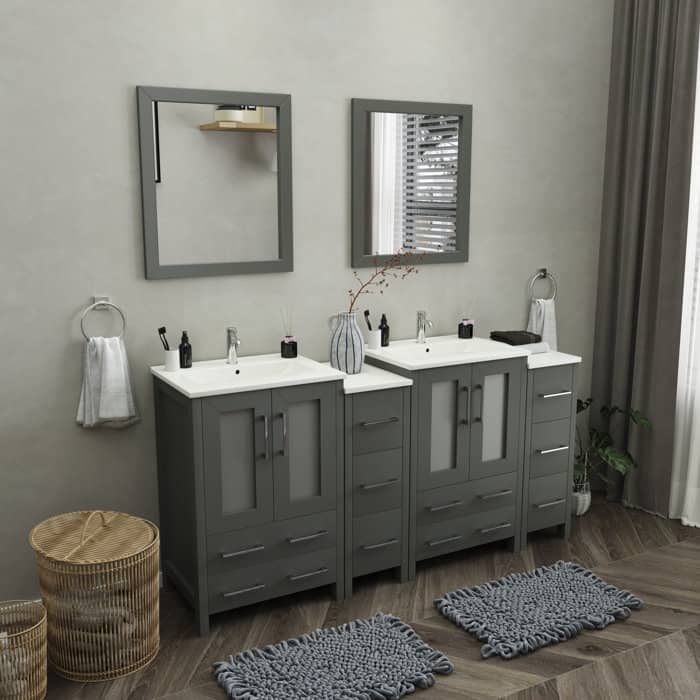 Vanity Art 72 in. Double Sink Bathroom Vanity with Top and Mirrors - 72 X 18.1 X 35.8 - Grey