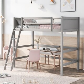 Twin Size Elegant Solid Wood Loft Bed with Ladder and 8 Supporting Slats