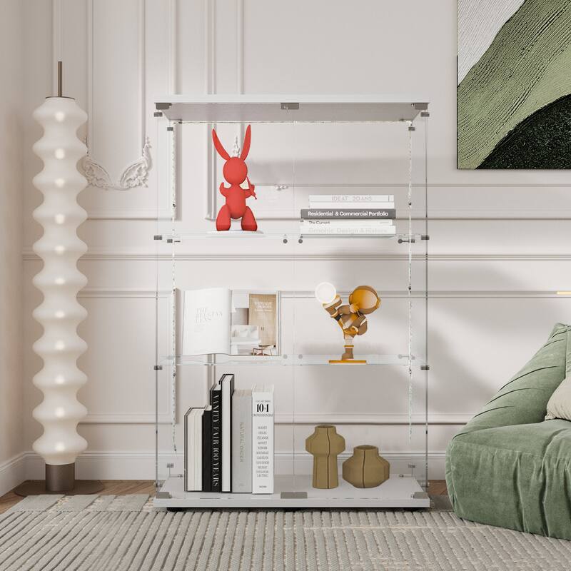 Tempered Glass Display Cabinet,Wine Cabinet,storage Cabinet,File Cabinet,with Bluetooth LED Light Strip,Adjustable Floor Feet
