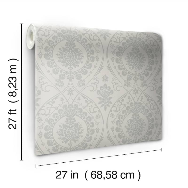 Fargo Gray/Silver Non-Woven Unpasted Damask Imperial Damask Wallpaper Covers about 60.75 sq. ft.