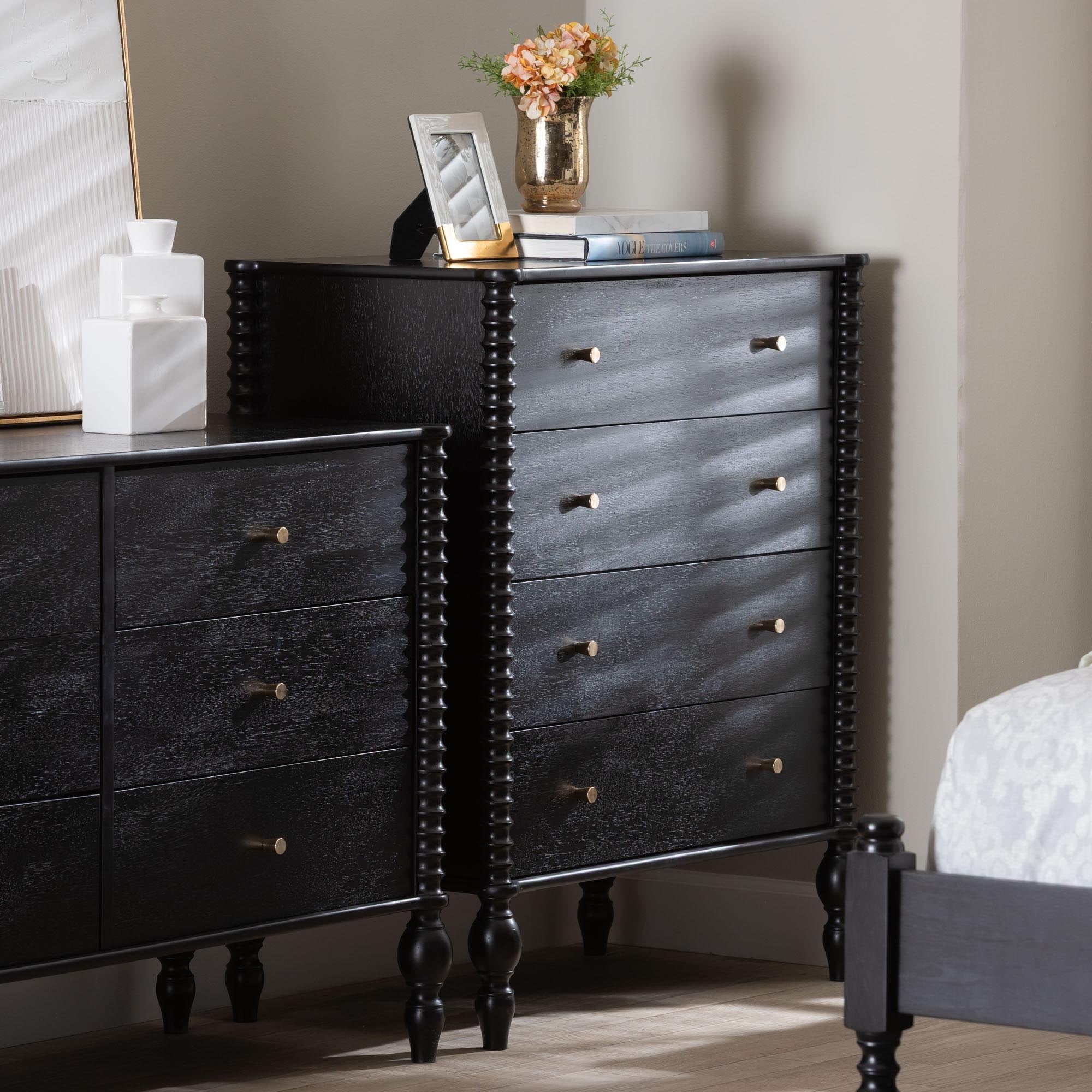 Callison Spindle Chest - 4-Drawer Farmhouse Vertical Cabinet with Turned Accents for Bedroom