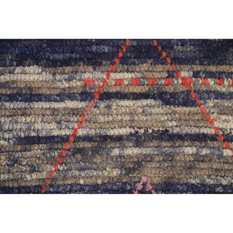 Blue Striped Moroccan Area Rug Hand-Knotted Wool Carpet - 8'2"x 12'3"