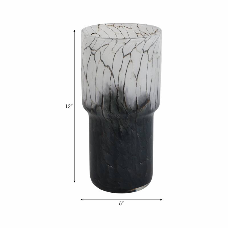 Decorative Vase Glass Cracked Pattern Design Modern Decor - 12" Black