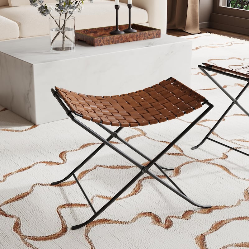 Butler Karma Brown Woven Leather Stool - Medium Brown