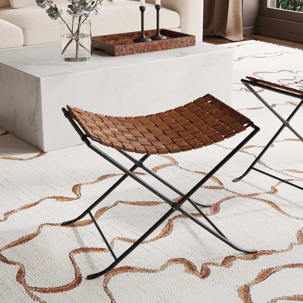 Butler Karma Brown Woven Leather Stool