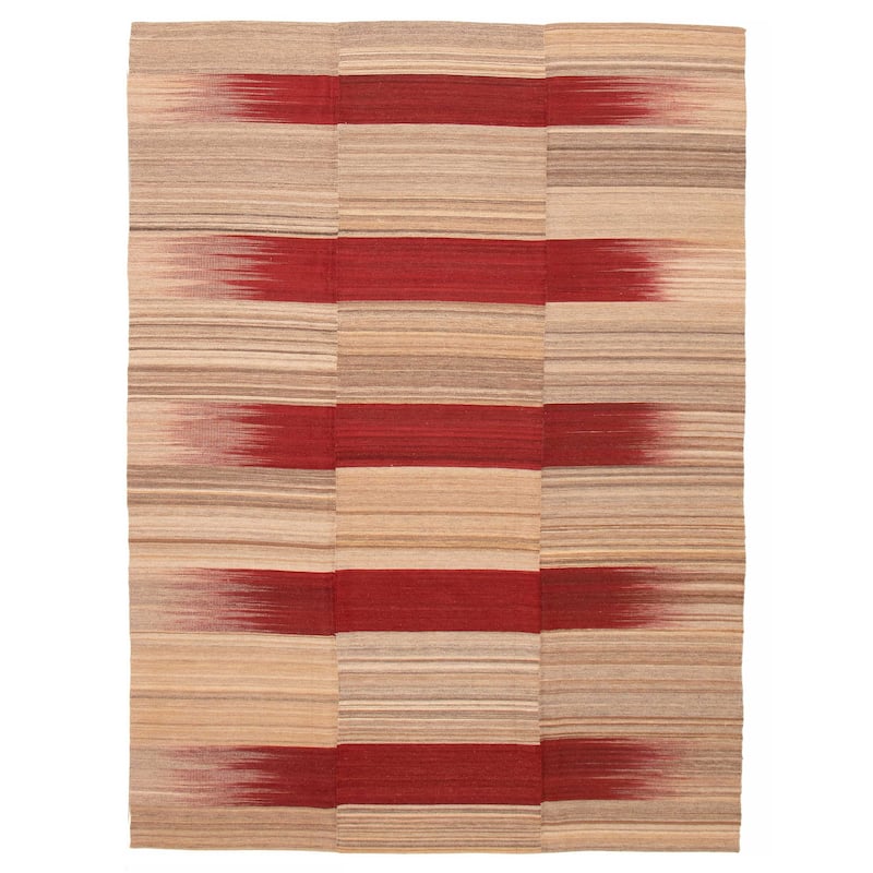 ECARPETGALLERY Flat-Weave Ankara FW Khaki Wool Kilim - 7'7 x 10'4 - Khaki - 7'7 x 10'4