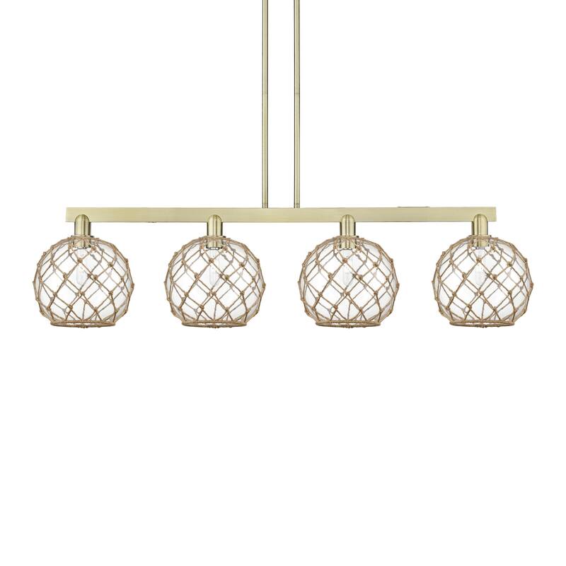 Innovations Lighting 716-4I-13-53 Farmhouse Rope Linear Farmhouse Rope - Antique Brass / Clear with Brown Rope