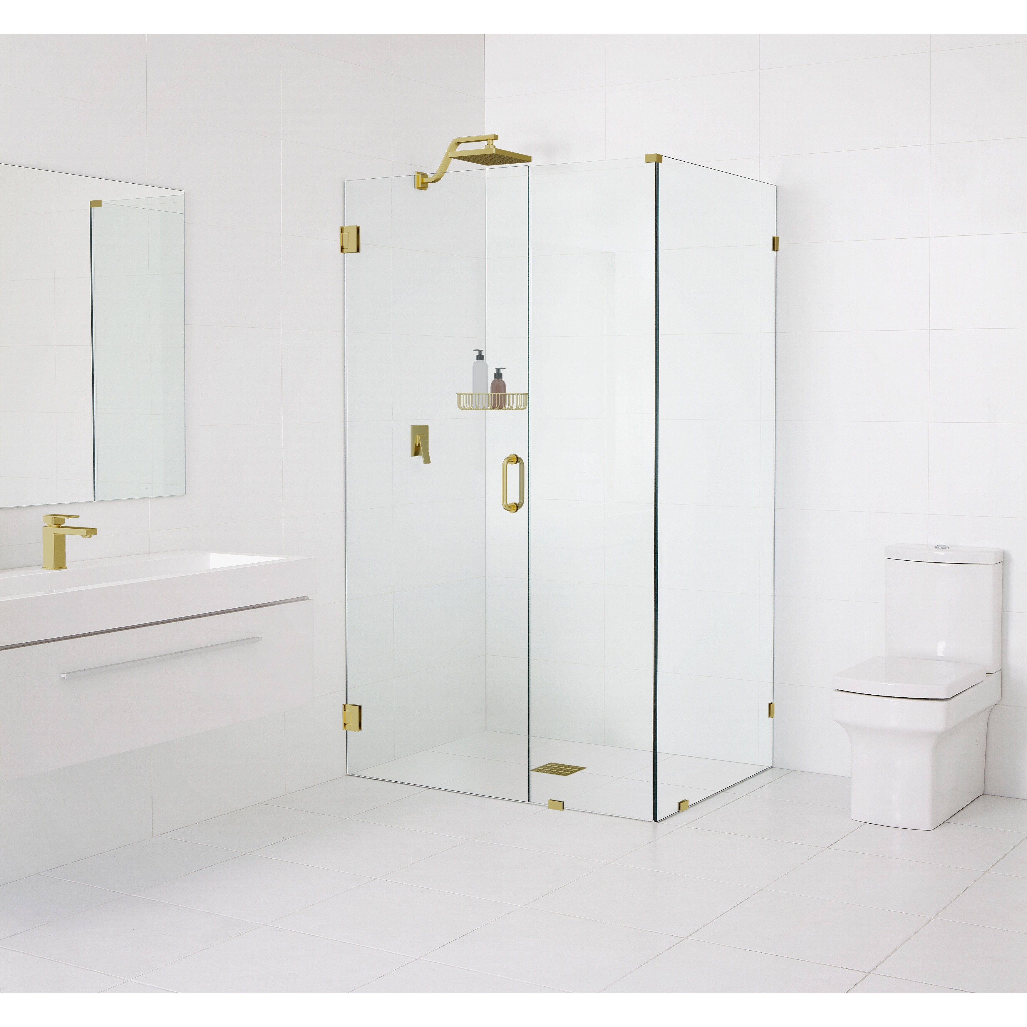 Glass Warehouse 78" x 34.5" x 34" Frameless 90 Degree Shower Enclosure - Wall Hinge
