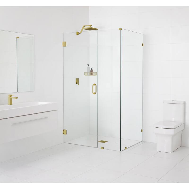 Glass Warehouse 78" x 41" x 43.5" Frameless 90 Degree Shower Enclosure - Wall Hinge - Satin Brass