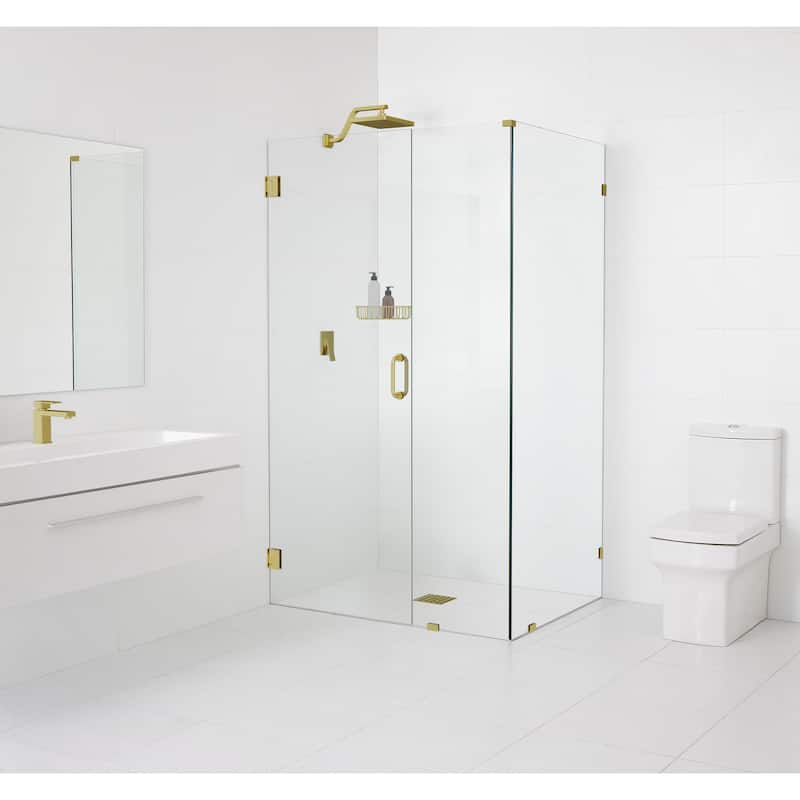 Glass Warehouse 78" x 47" x 32" Frameless 90 Degree Shower Enclosure - Wall Hinge - Satin Brass