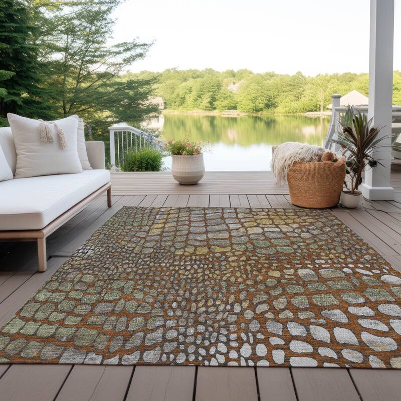 Machine Washable Indoor/ Outdoor Modern Cobble Chantille Rug