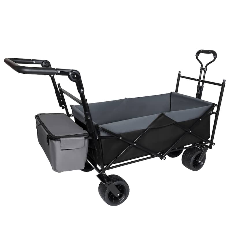 With Push Handle, 480Lbs Collapsible Wagon with Canopy, Wagon cart with 7" All-Terrain Wheels, Large Capacity, Shopping, Sports