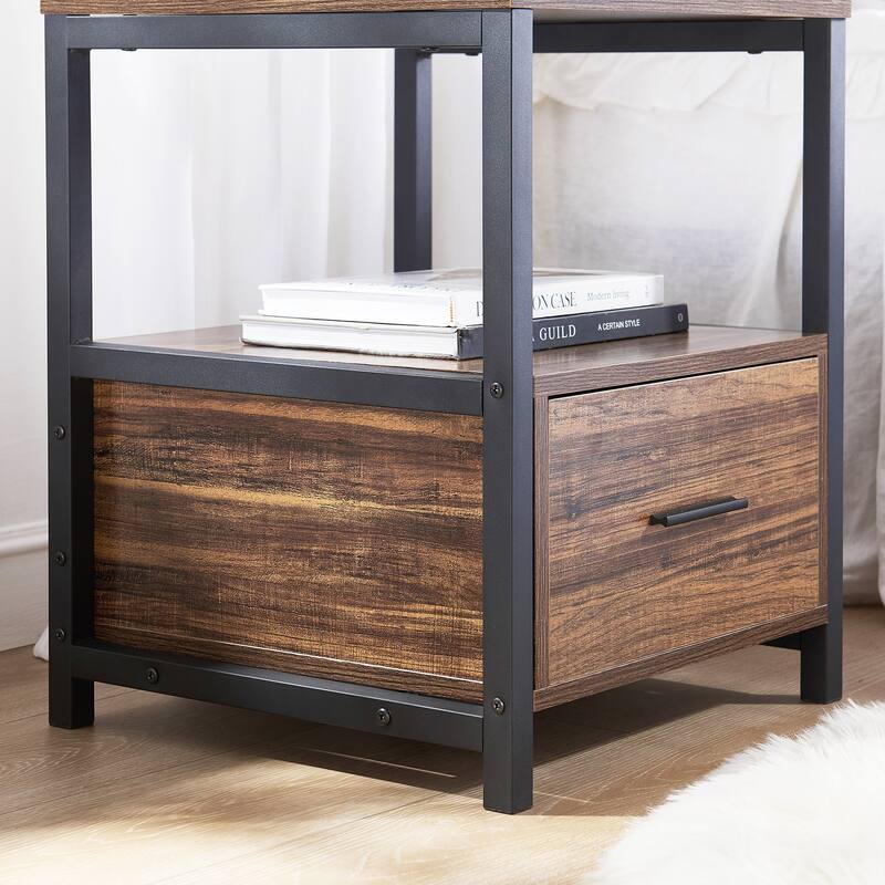 VECELO 1-Drawer Mid Century Modern Nightstand, Square Nightstand/Bedside Table/End Table