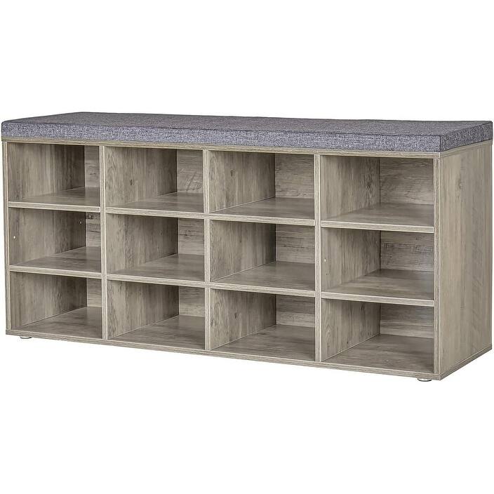 Shoe Storage Bench with Cushion - Grey
