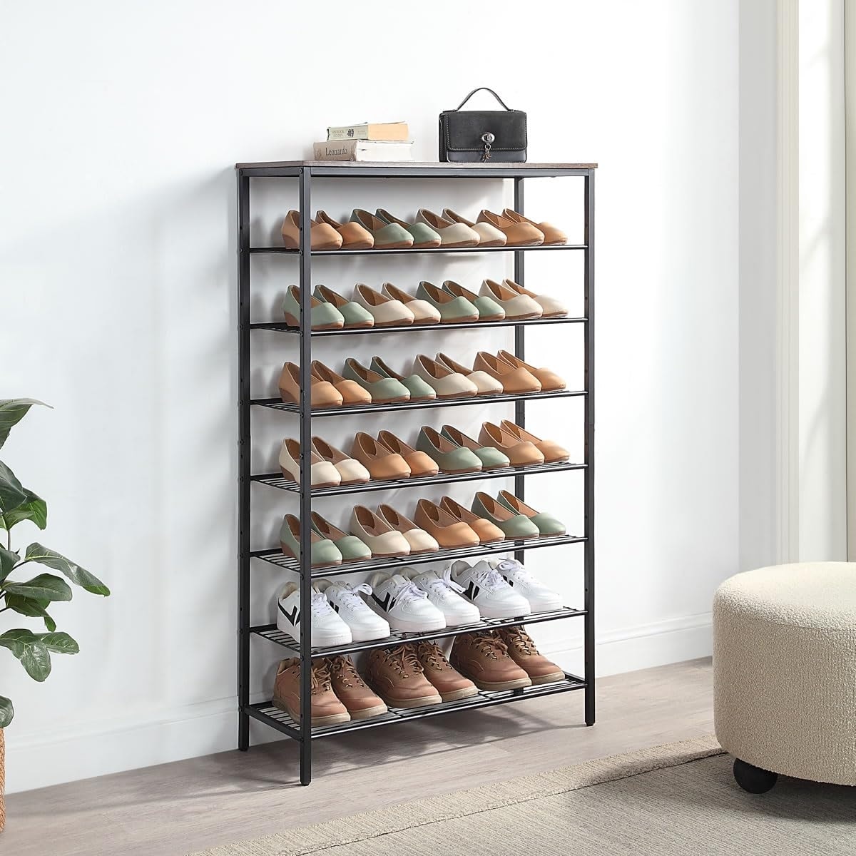 8-Tier Shoe Rack Organizer, Metal Mesh Shoe Storage Shelf, for