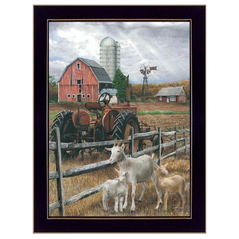 TrendyDecor4U Farmhouse "The Old Tractor" Framed Print Wall Art by Ed Wargo - Brown, Red, Tan - 14 x 18 - Black