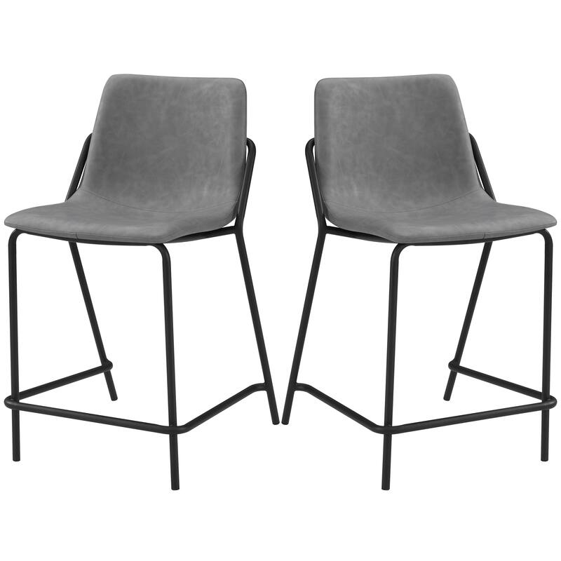 Trendy Black Matal Frame with Grey Leatherette Seat Counter Height Dining Stools (Set of 2)