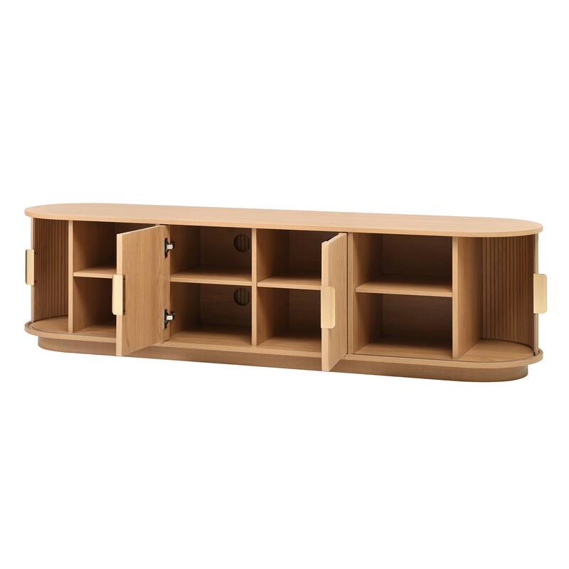 Fluted Sliding Door TV Stand & Coffee Table Set, Wooden Media Cabinet TV Console for TVs up to 75", 3-Piece Living Room Set