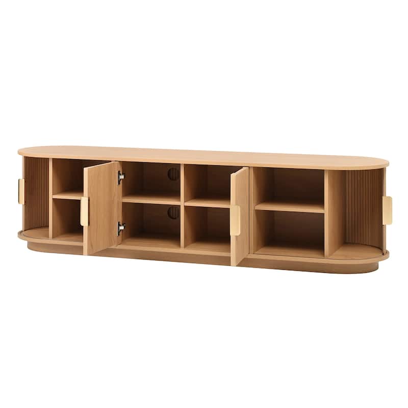 Wooden TV Stand with Sliding Tambour Door for TVs up to 75", Fluted TV Cabinet Media Console Table for Living Room
