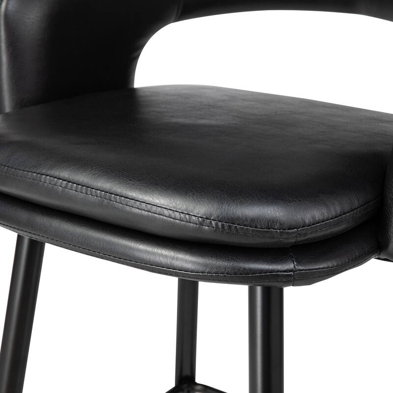 Glitzhome Set of 2 Mid-Century Modern 40.5"H Faux Leather Bar Stools with Nailhead Trim