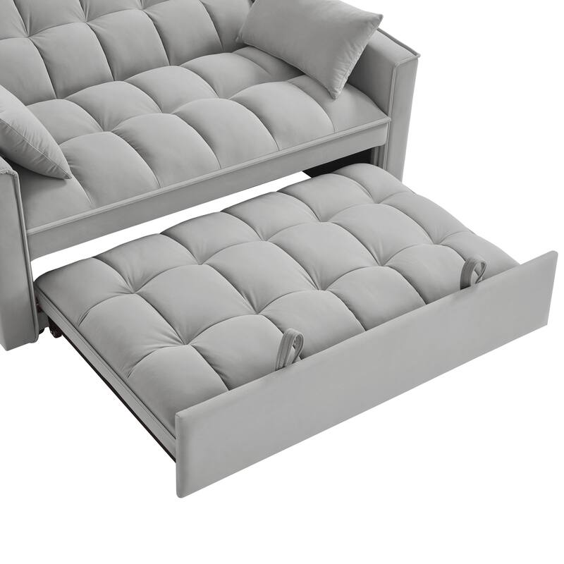 Gray 52.5" Velvet 4-in-1 Loveseat Tufted Pull-Out Sofa Bed with Adjustable Backrest