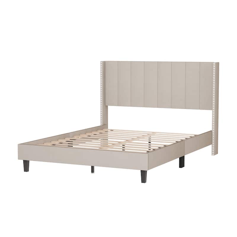 Queen Tufted Upholstered Bed Velvet Bed Frame Platform with Headboard/No Box Spring Required