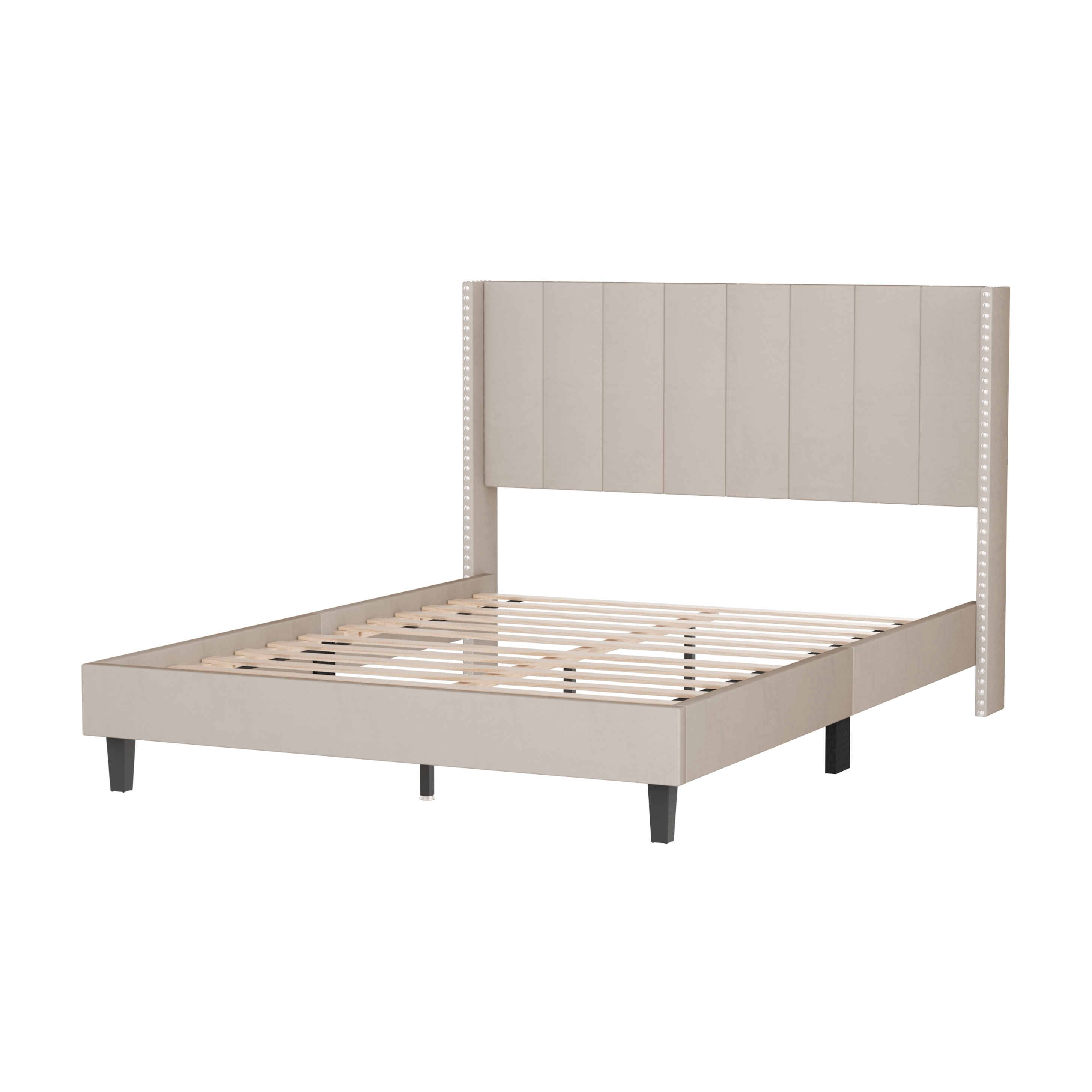 Velvet Upholstered Bed Frame with Tufted Headboard Bed Bath