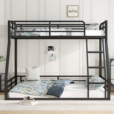 Metal Twin XL over Queen Floor Bunk Bed Frame with Noise-Reduced Design