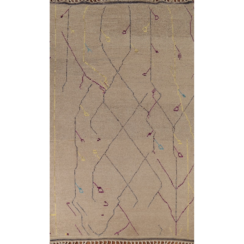 Abstract Moroccan Area Rug Hand-Knotted Wool Carpet - 6'0"x 9'10"