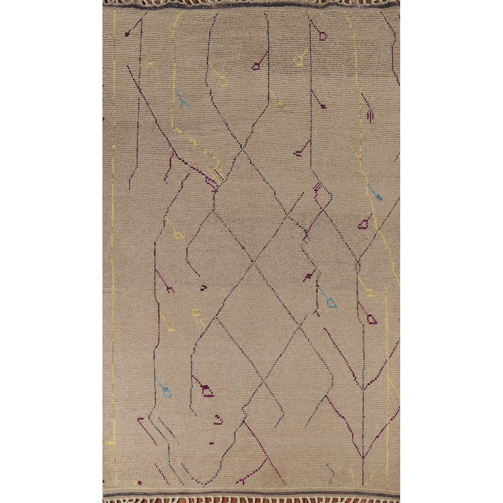 Abstract Moroccan Area Rug Hand-Knotted Wool Carpet - 6'0"x 9'10"