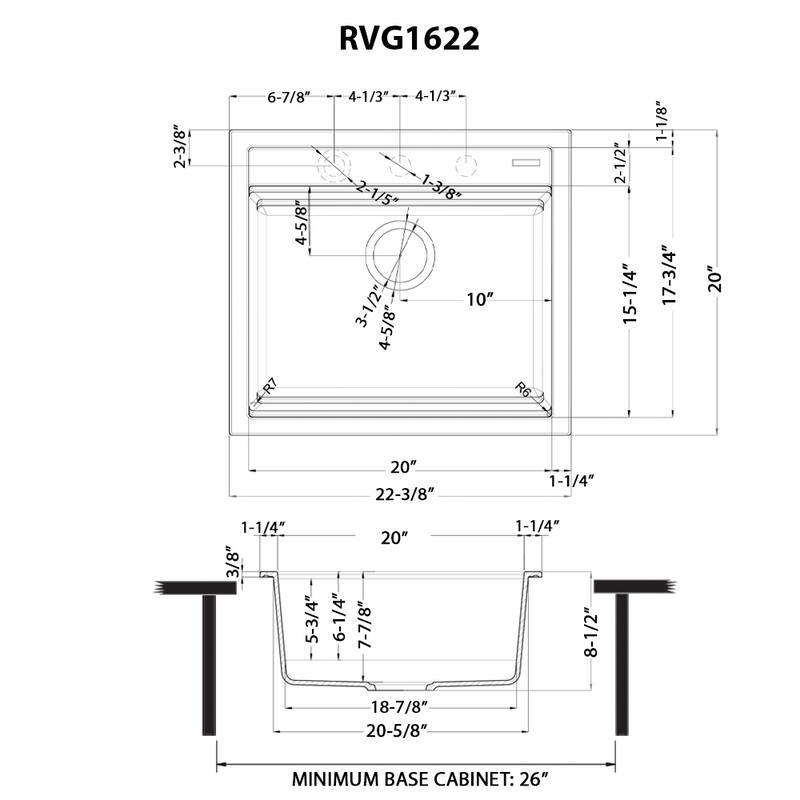 Ruvati 23-inch epiCube Granite Composite Workstation Matte Black Drop-in Bar Prep Sink - RVG1622BK