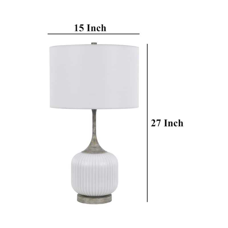 Myra Table Lamp Set of 2, Fluted Accent Glass Base, White Fabric Shade
