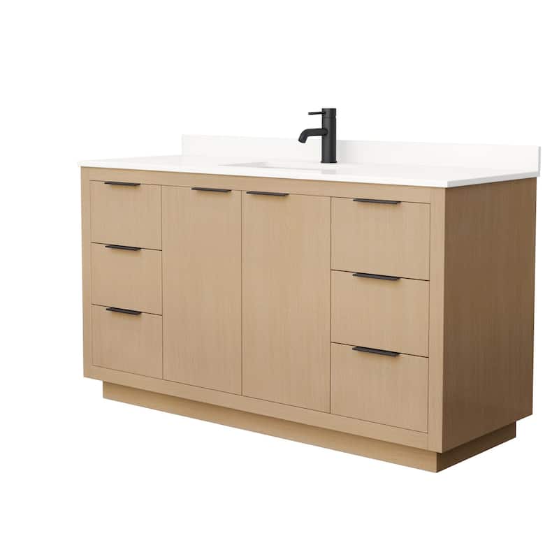 Wyndham Collection WCF282860S-QTZ-UNSMXX Maroni 60" Free Standing - Light Straw / White Quartz Top / Matte Black