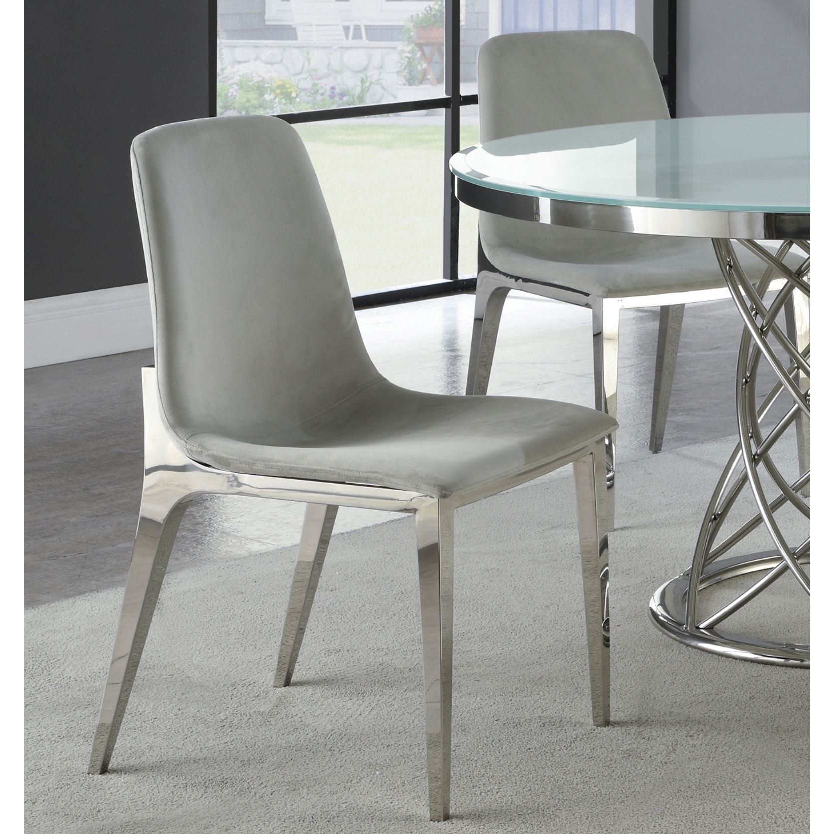 Grey velvet dining discount chairs with wooden legs