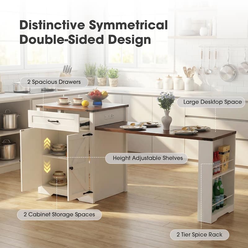 Expandable Drop-Leaf Dining Table with Storage and Built-In Power Outlet